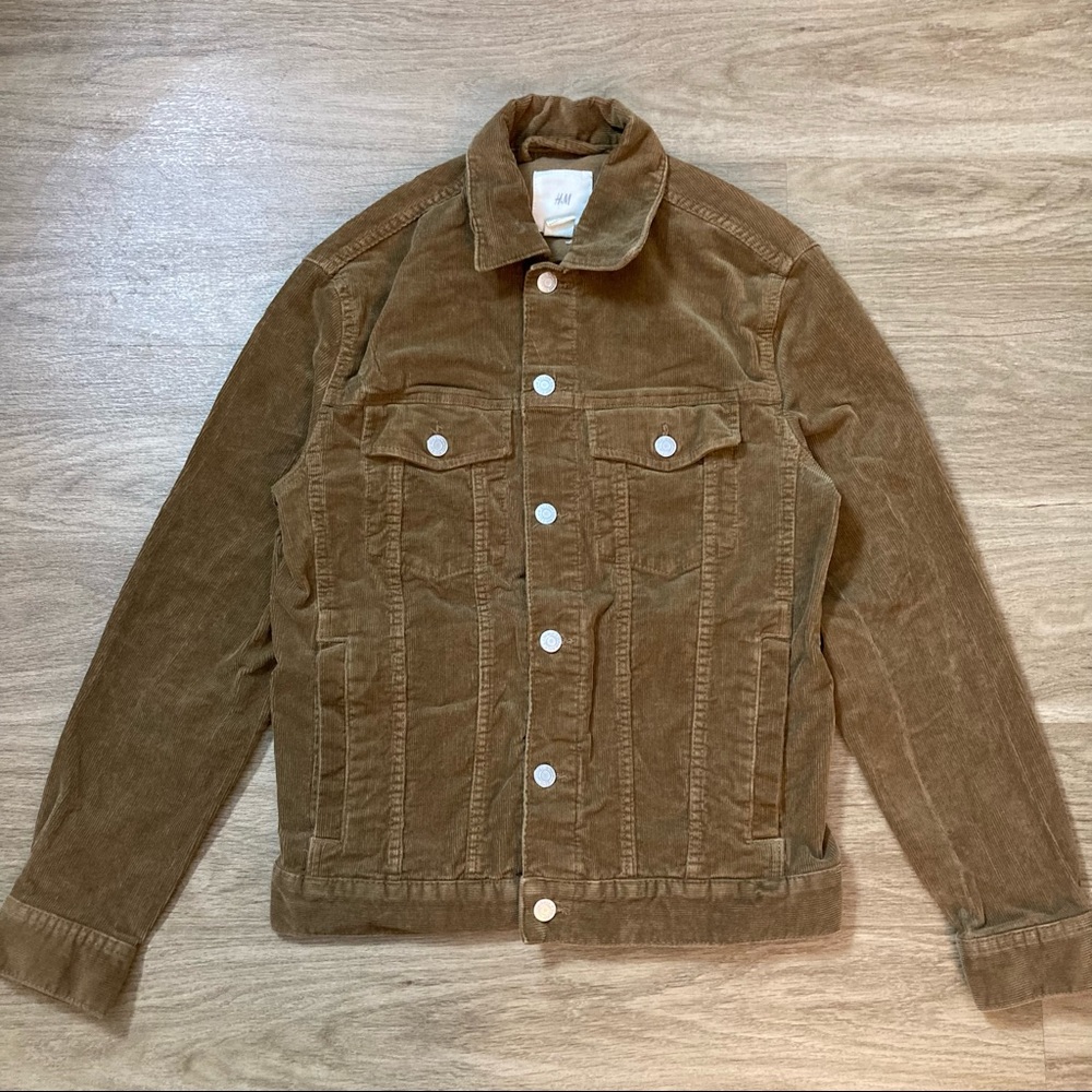 H&M mens corduroy trucker-style jacket, medium brown